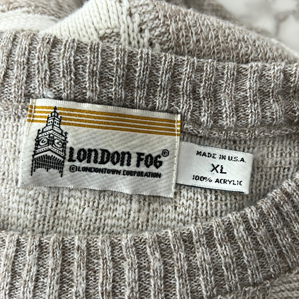 Vintage London Fog Sweater Men Extra Large Tan Cream Pullover Grandpa Sweater - Picture 3 of 9